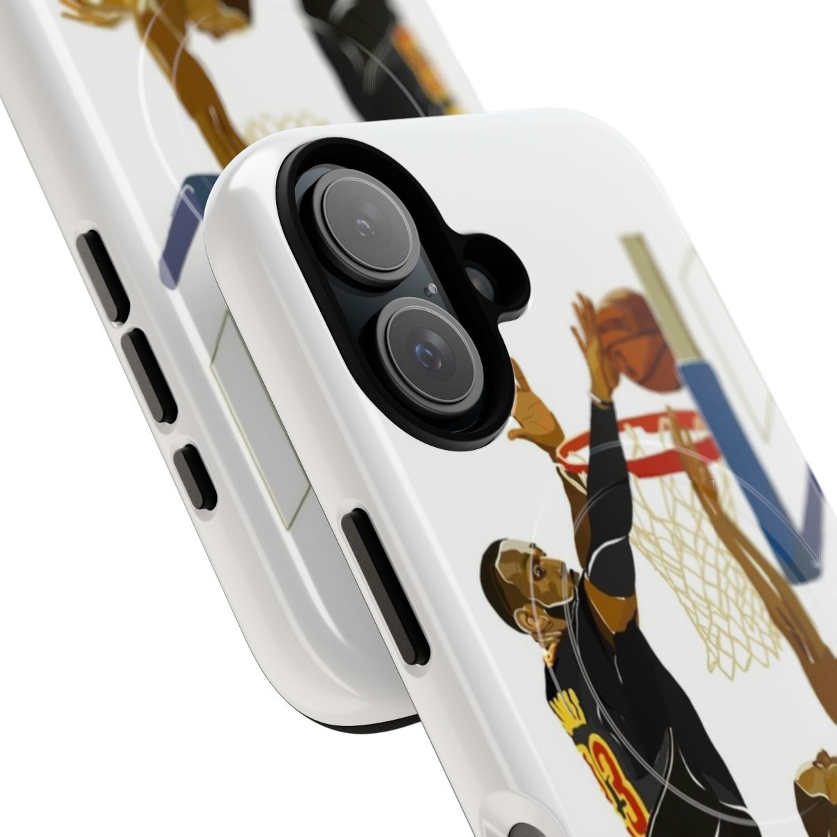 Lebron James' epic chasedown block highlight on a durable magnetic phone case - Detail