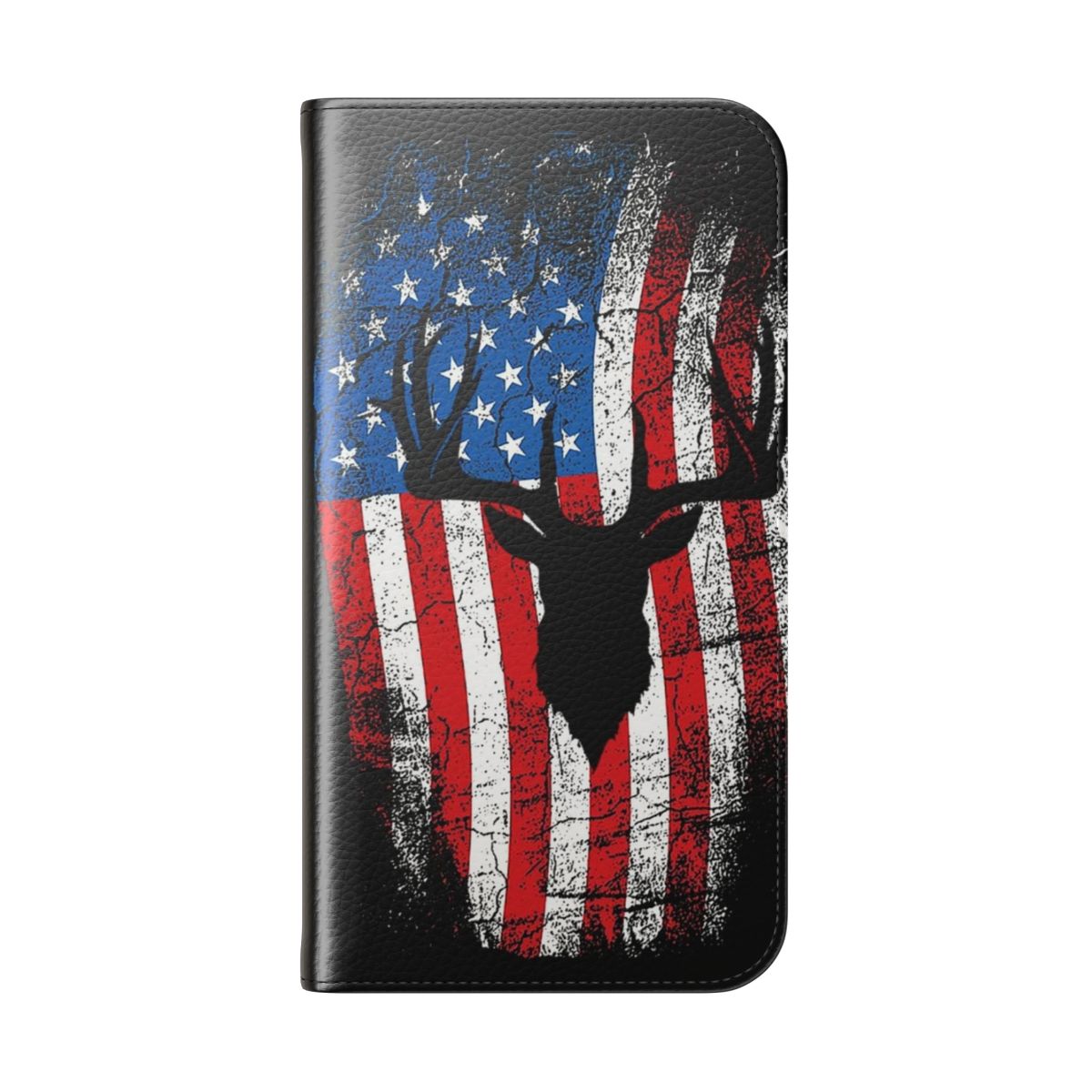 An American flag-themed phone case with a deer design, ideal for hunters and fathers. - Folded Back