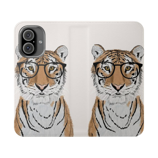 Image of a stylish flip phone case with a tiger design