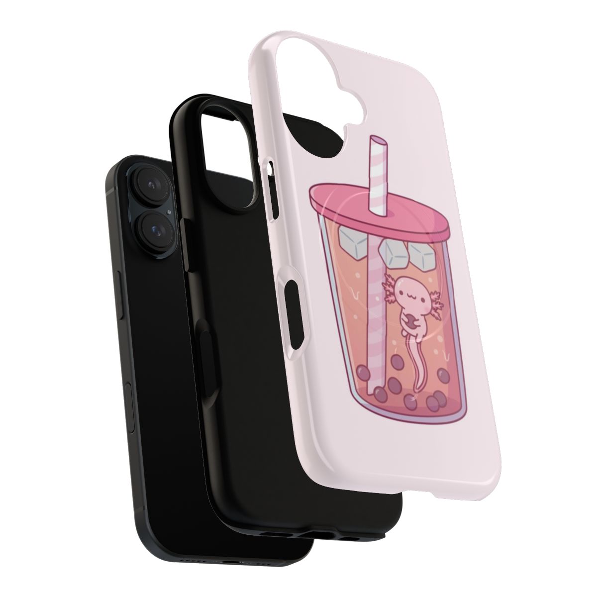 Cute axolotl swimming in a bubble tea-inspired phone case - Layers