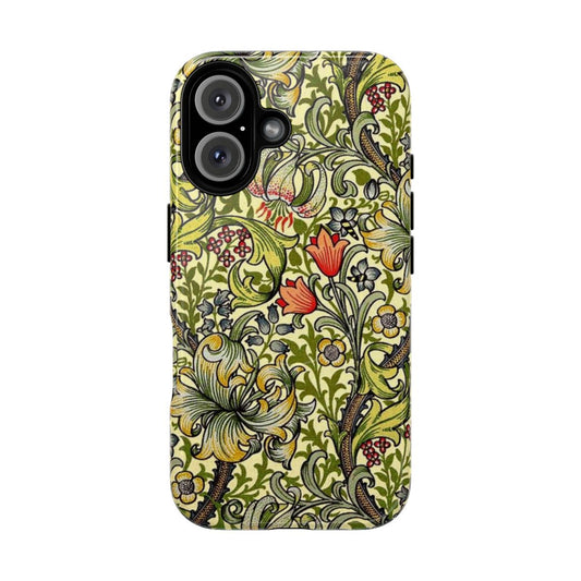 Vintage floral phone case with a golden lily pattern design