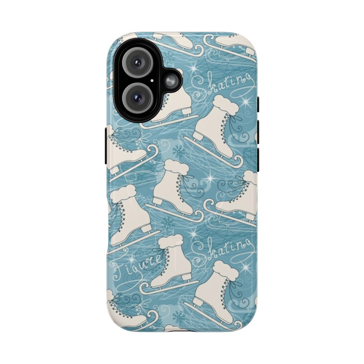 A stylish and protective phone case featuring a seamless pattern of ice skating silhouettes and winter-themed elements.