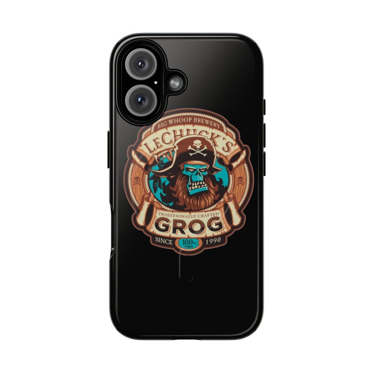 Monkey Island themed phone case with LeChuck's Grog design