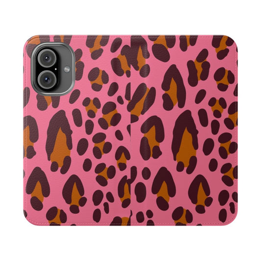 Safari-themed pink flip cover phone case for extra-large smartphones