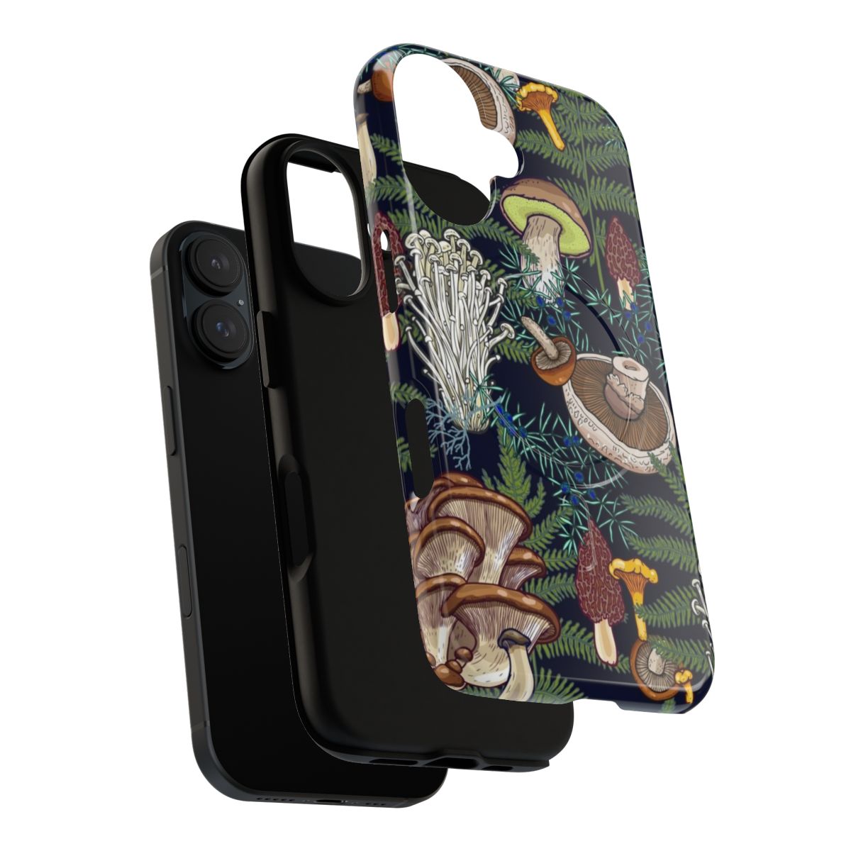 Dark forest phone case with whimsical mushroom illustration - Layers