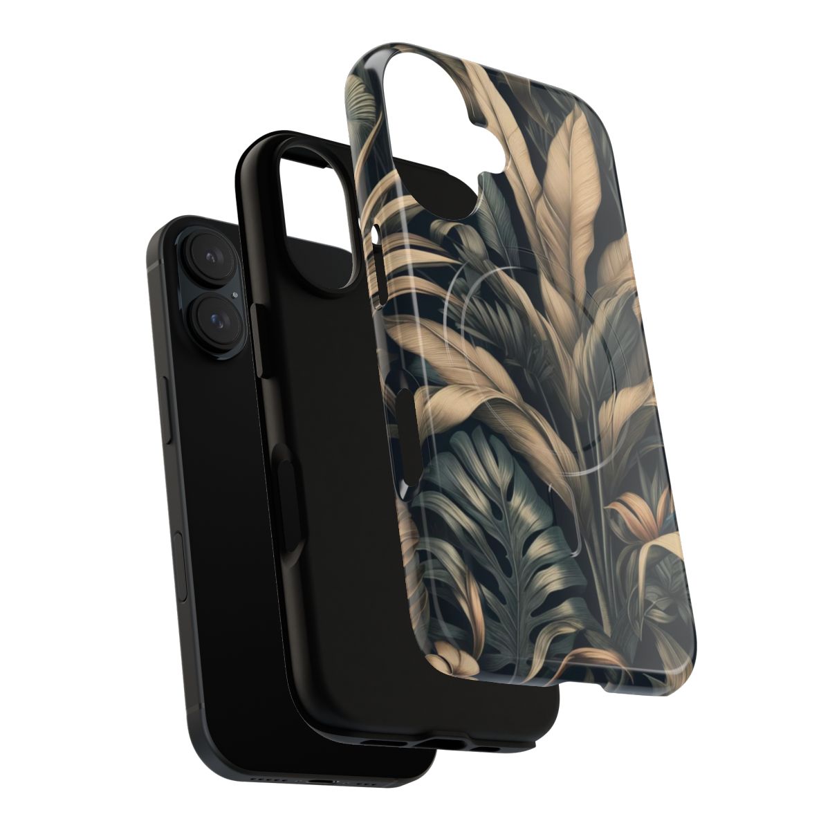 Vibrant green tropical leaves in muted colors on a magnetic phone case - Layers