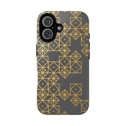 Geometric gold phone case with minimalist linework design