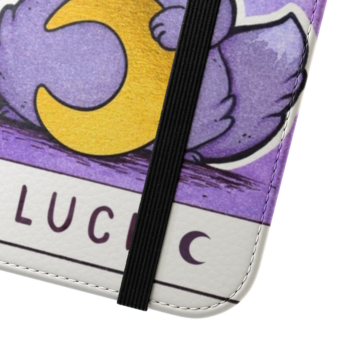 Mystical cat-themed flip phone case with a lucky black cat design - Close Up