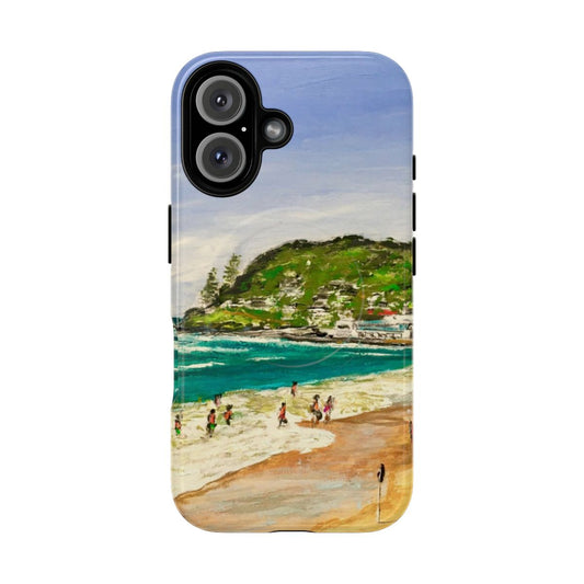 Burleigh Heads Summer Magnetic Tough Phone Cases featuring an acrylic painting of the ocean and beach