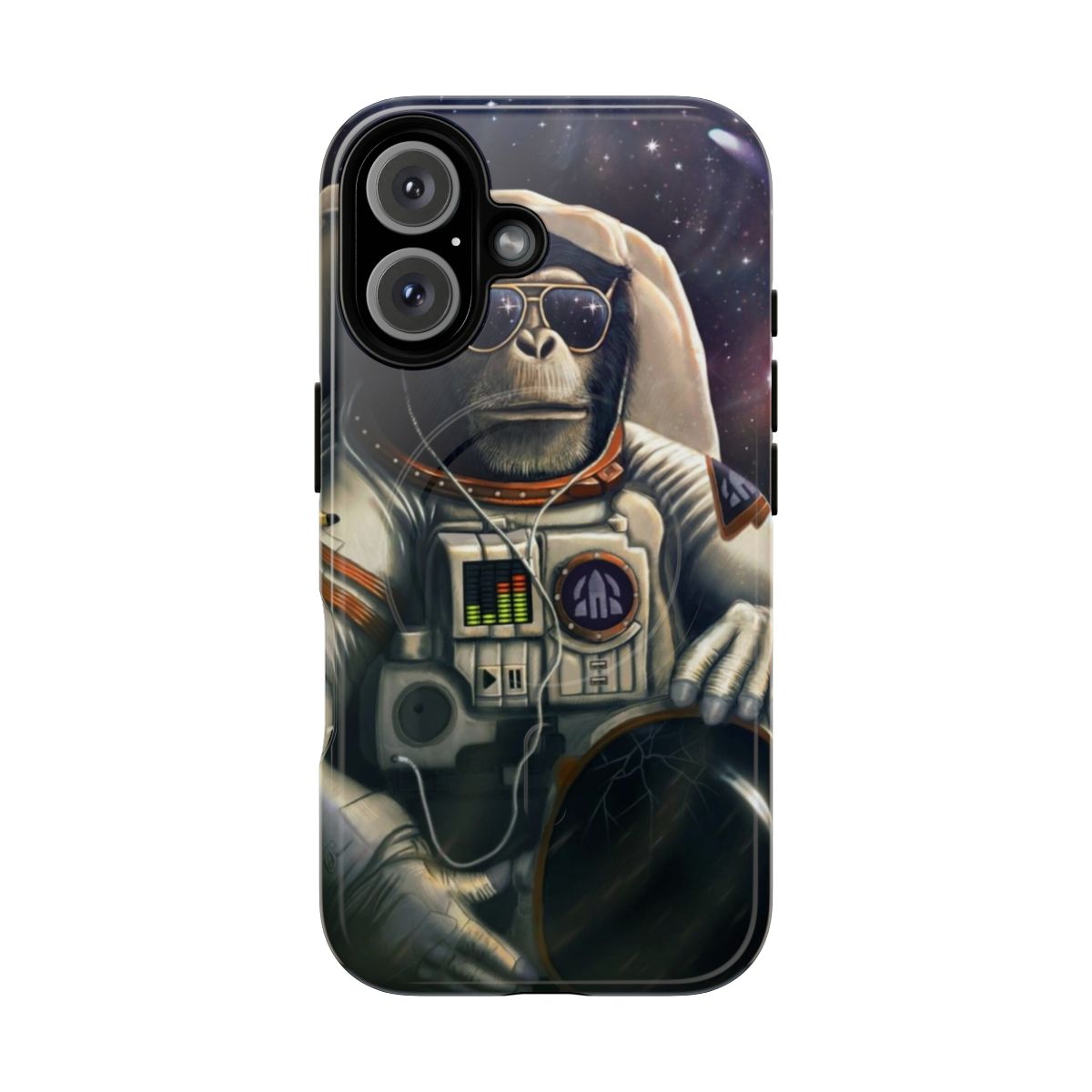 Space-themed phone case featuring a monkey astronaut against a starry background