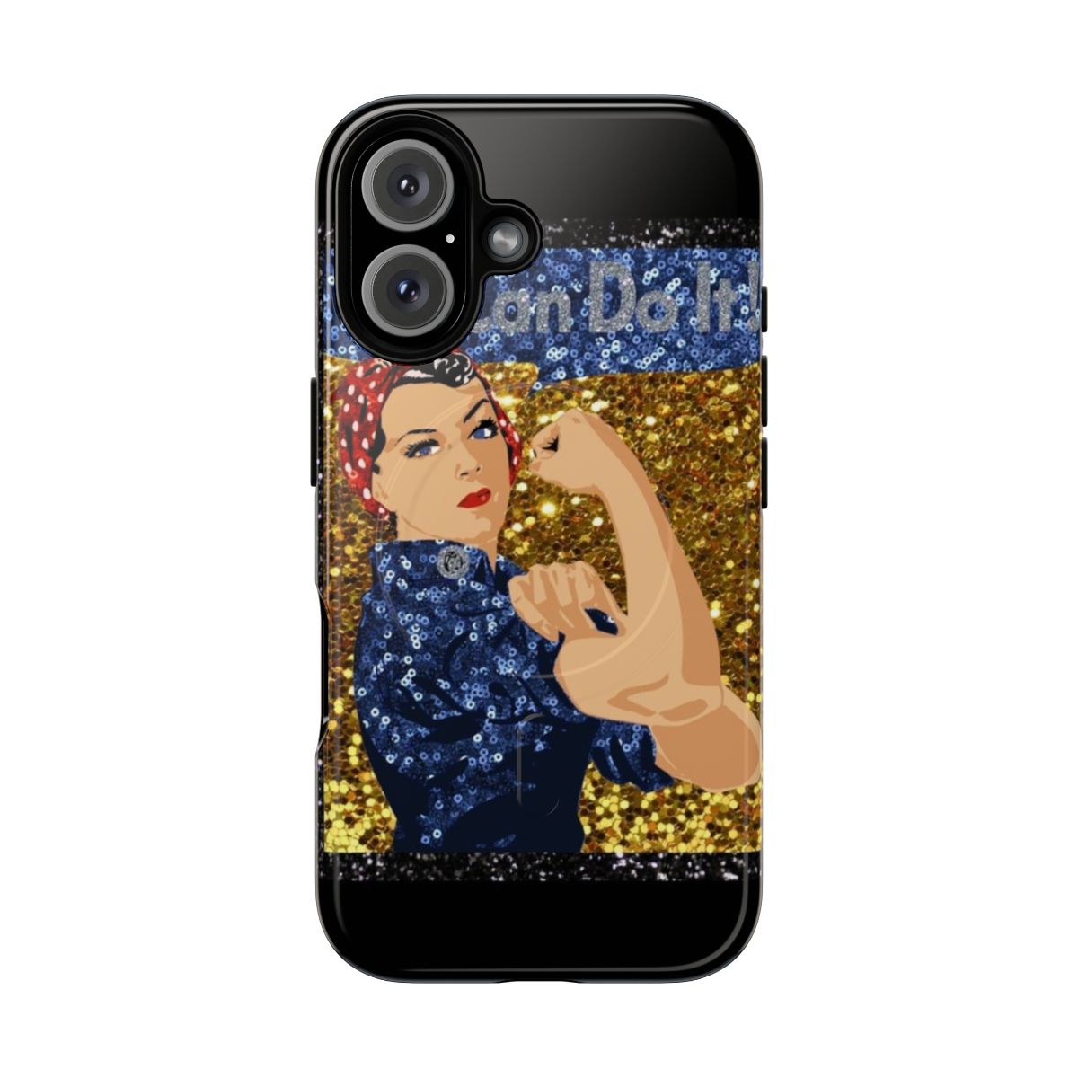 Vintage-inspired glitter print Rosie the Riveter smartphone case featuring a tough, magnetic design.