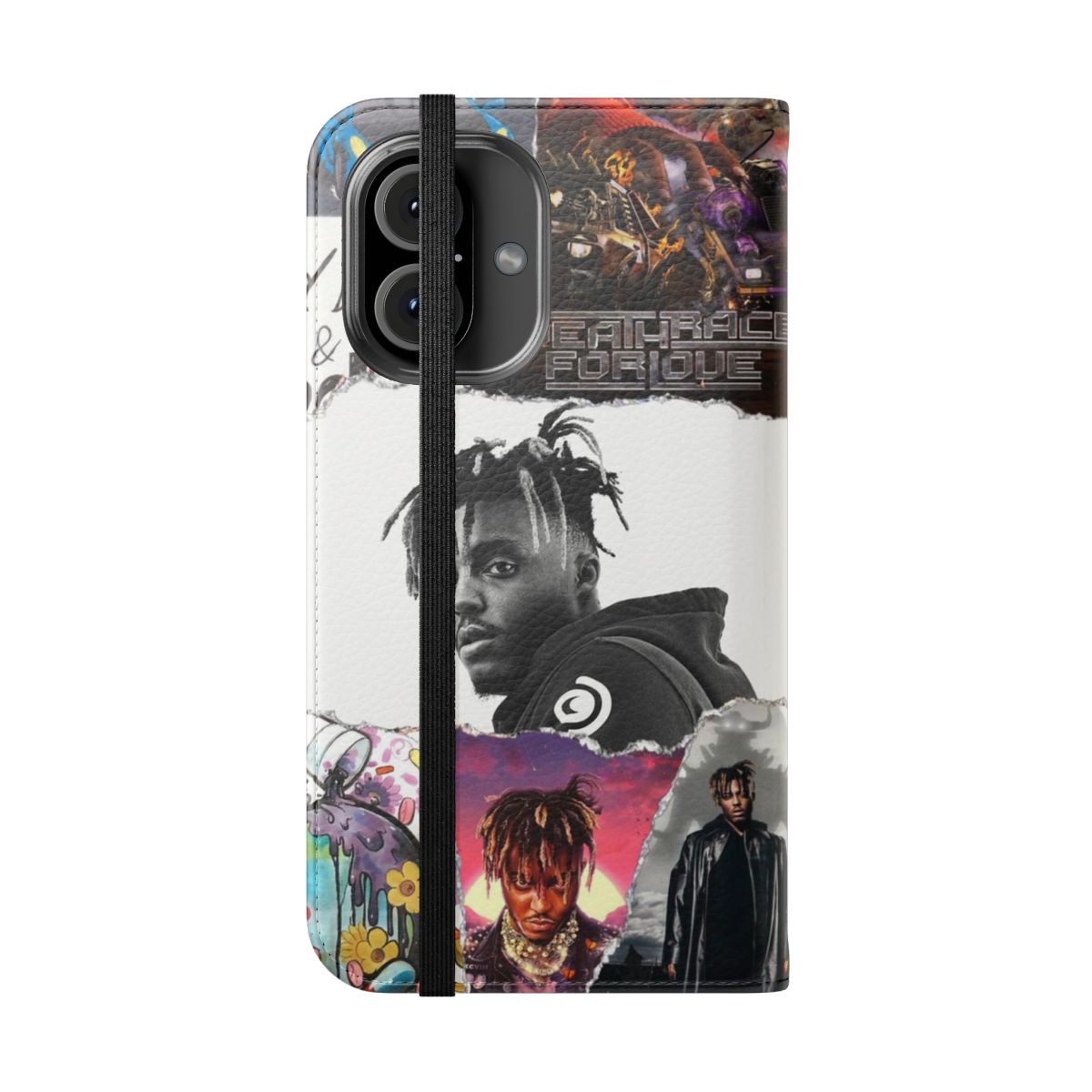 Juice WRLD inspired flip cover phone case with custom 999 fan art design - Folded Front