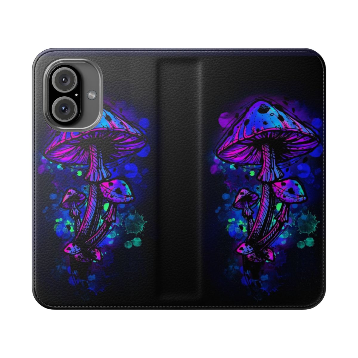 Colorful and trippy flip phone case with psychedelic mushroom design