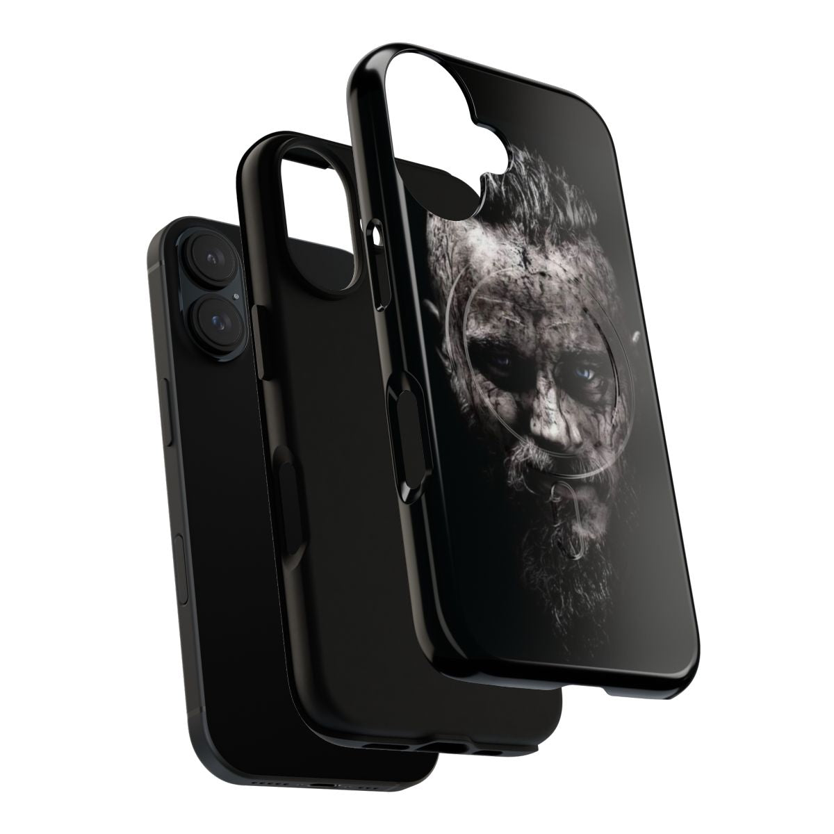 Tough phone case with Ragnar Lodbrok, the legendary Viking warrior, in a magnetic shield design. - Layers