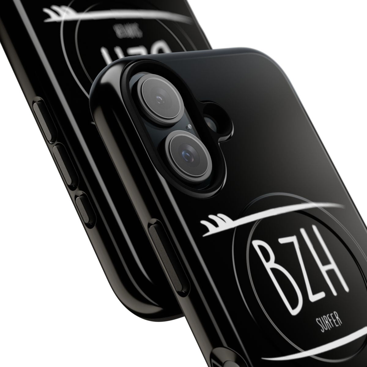 Rugged phone case with a magnetic closure featuring a surfer design for BZH surf enthusiasts - Detail