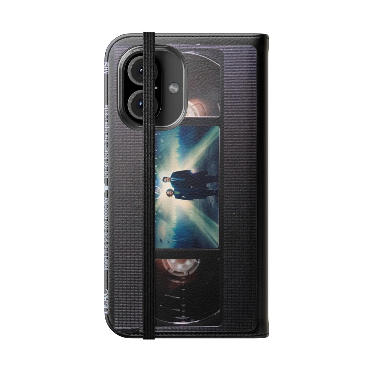 Retro-styled phone case featuring an X-Files VHS inspired design - Folded Front