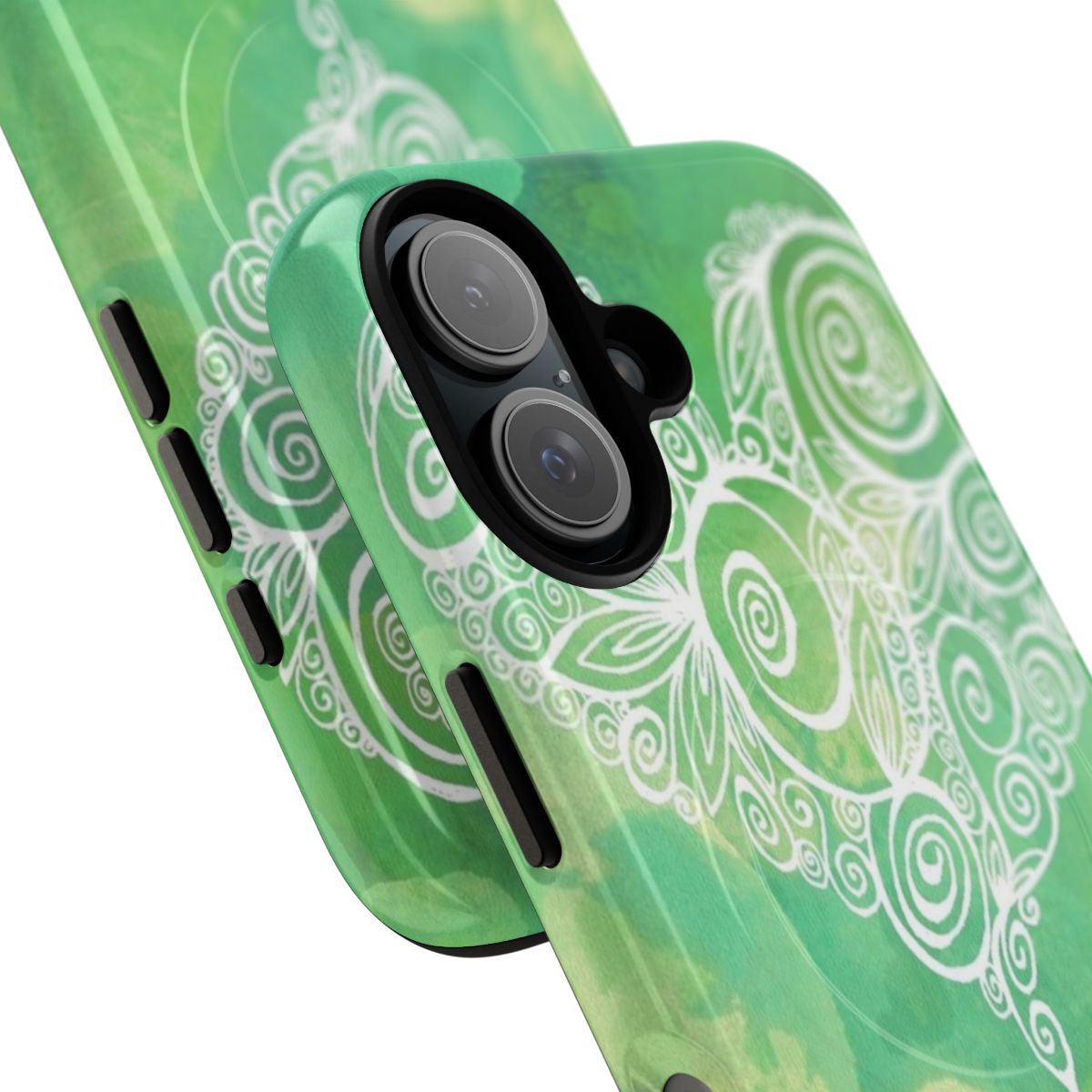 Magnetic tough phone case featuring a heart chakra mandala design - Detail