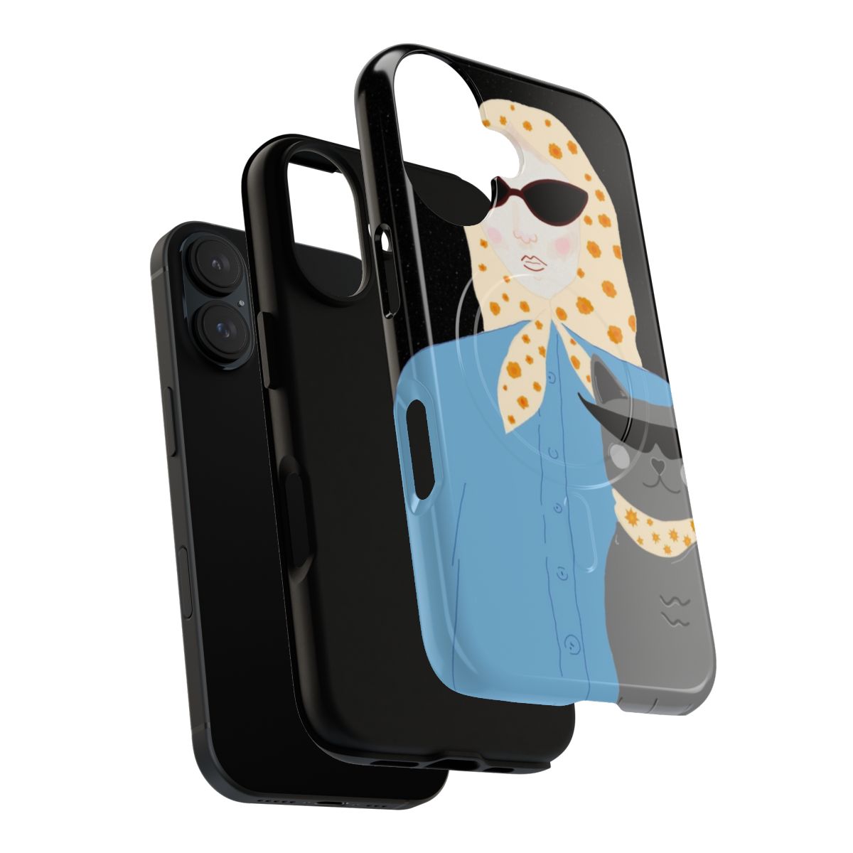 Stylish phone case featuring a girl and her cat wearing sunglasses - Layers