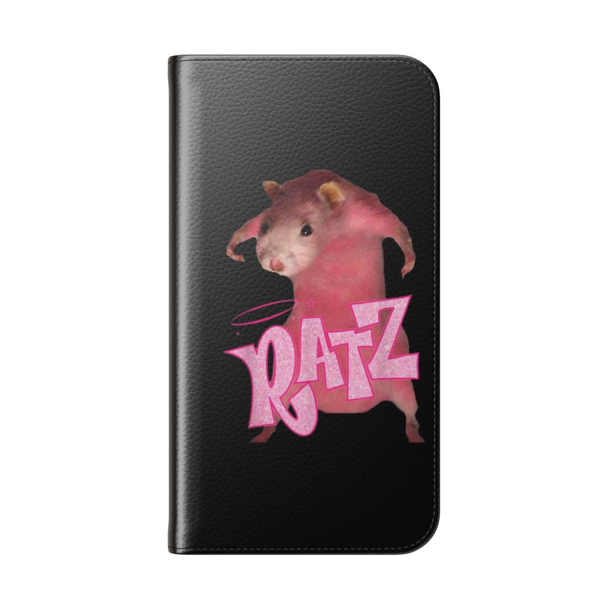 Ratz Flip Phone Case with Funny Ratt Design in Pink - Folded Back