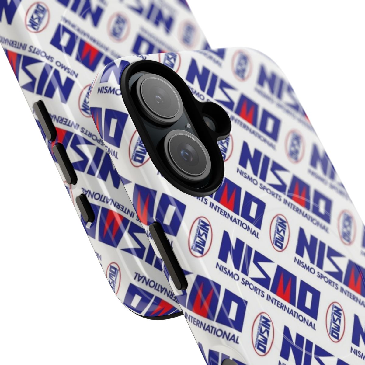 Tough magnetic phone case with classic NISMO-inspired box print design for Nissan enthusiasts. - Detail