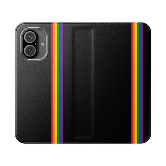 Vibrant LGBTQ+ pride flag phone case with flip cover design