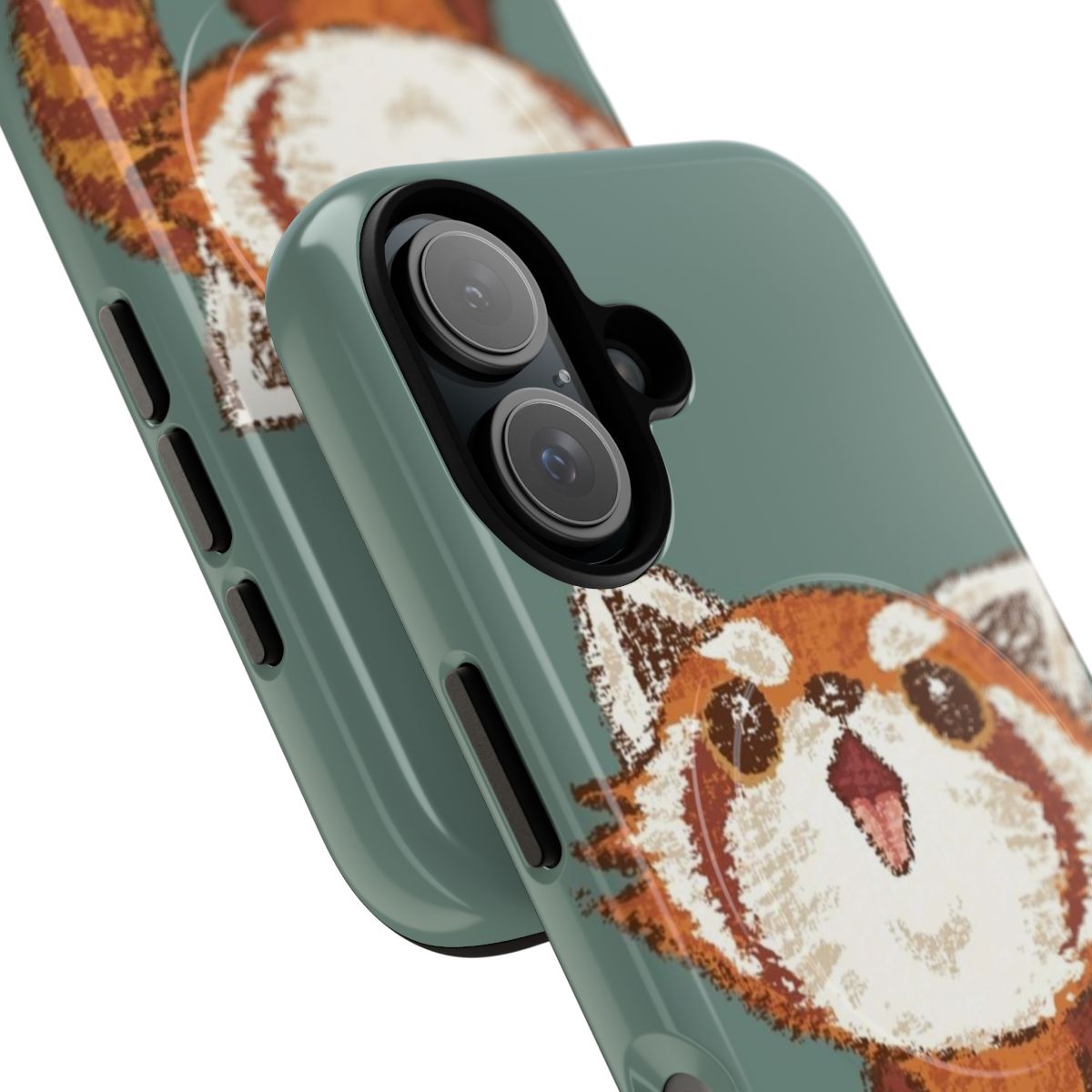 Vibrant and whimsical phone case featuring a hand-drawn red panda design - Detail