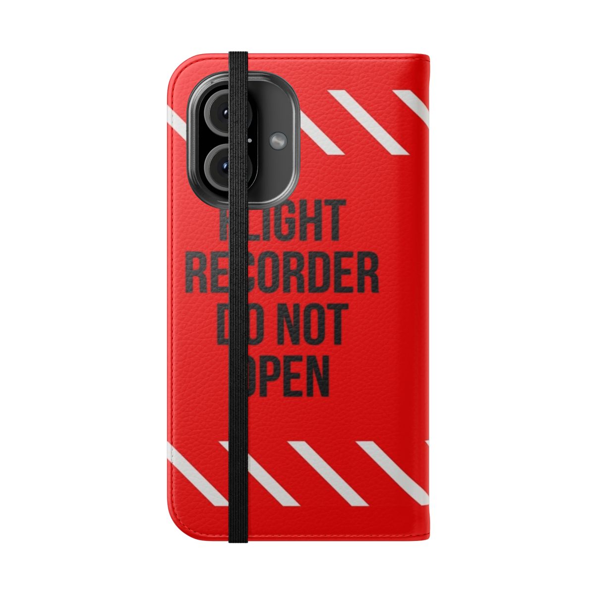 Flip cover phone case with an aviation-inspired "Flight Recorder" design - Folded Front