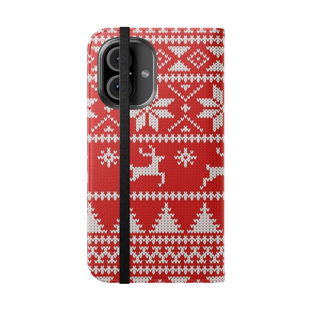 Fair Isle inspired knit pattern phone case cover in festive holiday colors - Folded Front