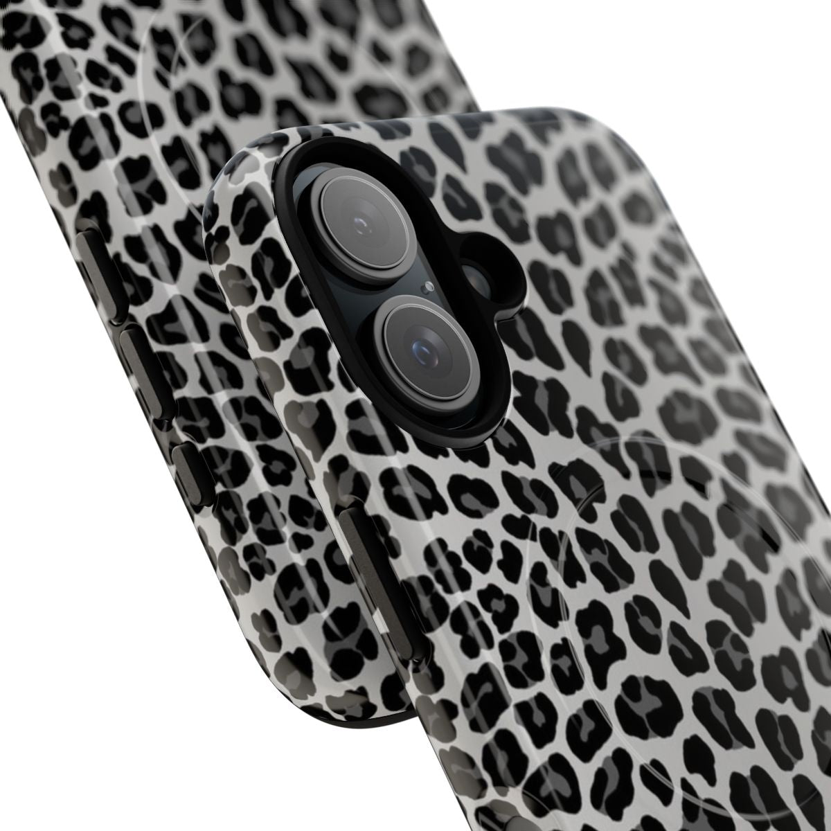 Snow leopard print phone case with a magnetic protective design - Detail