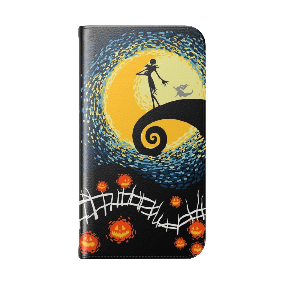 Starry Nightmare Minimalist Phone Case with Jack Skellington and Sally from the Nightmare Before Christmas movie - Folded Back