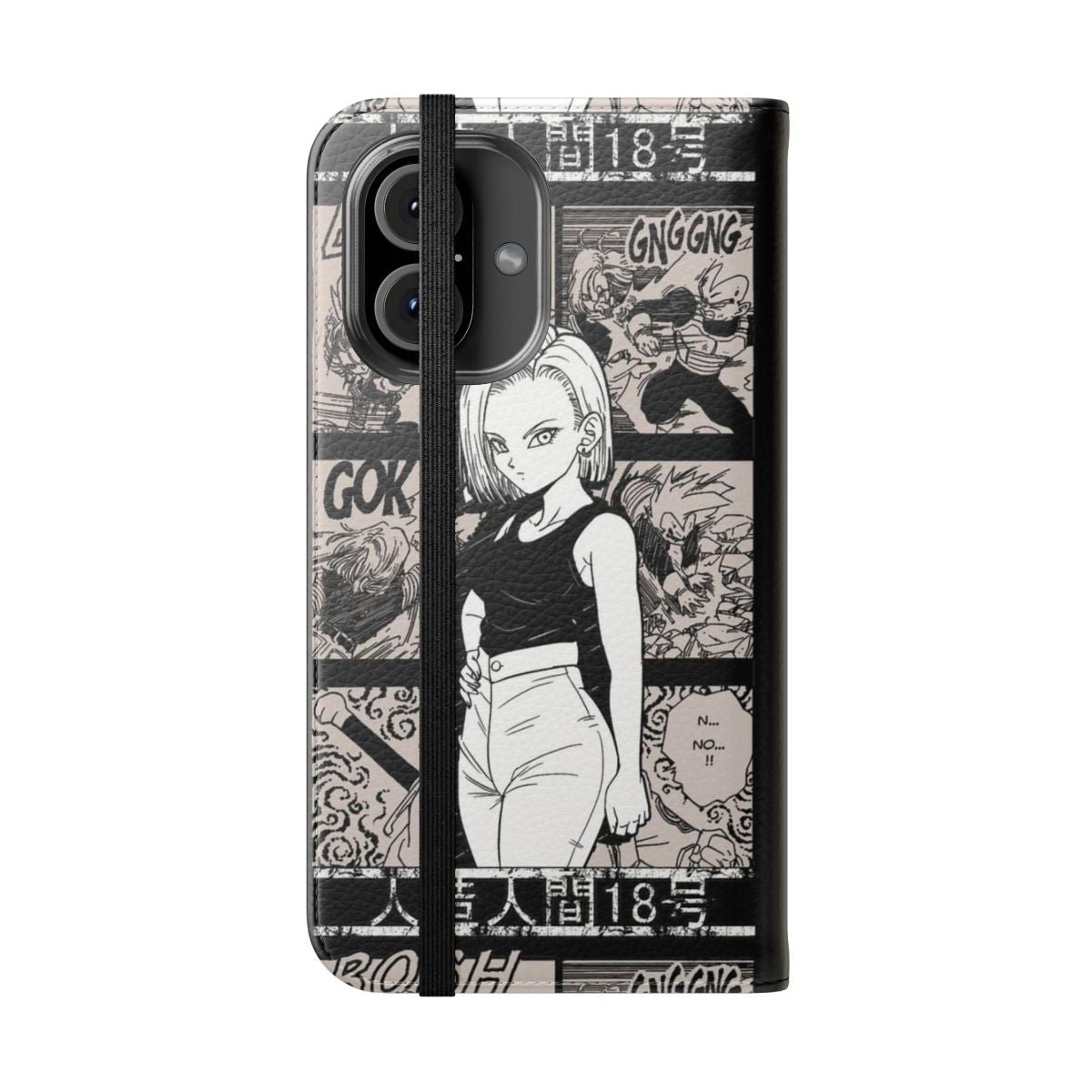 Android 18 / C18 anime-style flip phone case - Folded Front