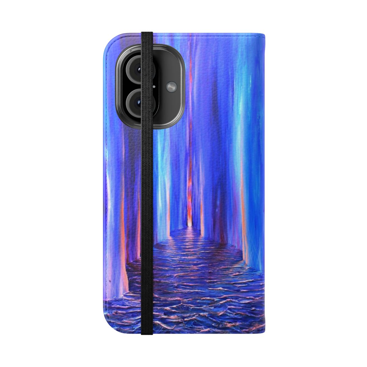 Elegant blue and abstract sunset design phone case with a reflective, transcendent aesthetic - Folded Front