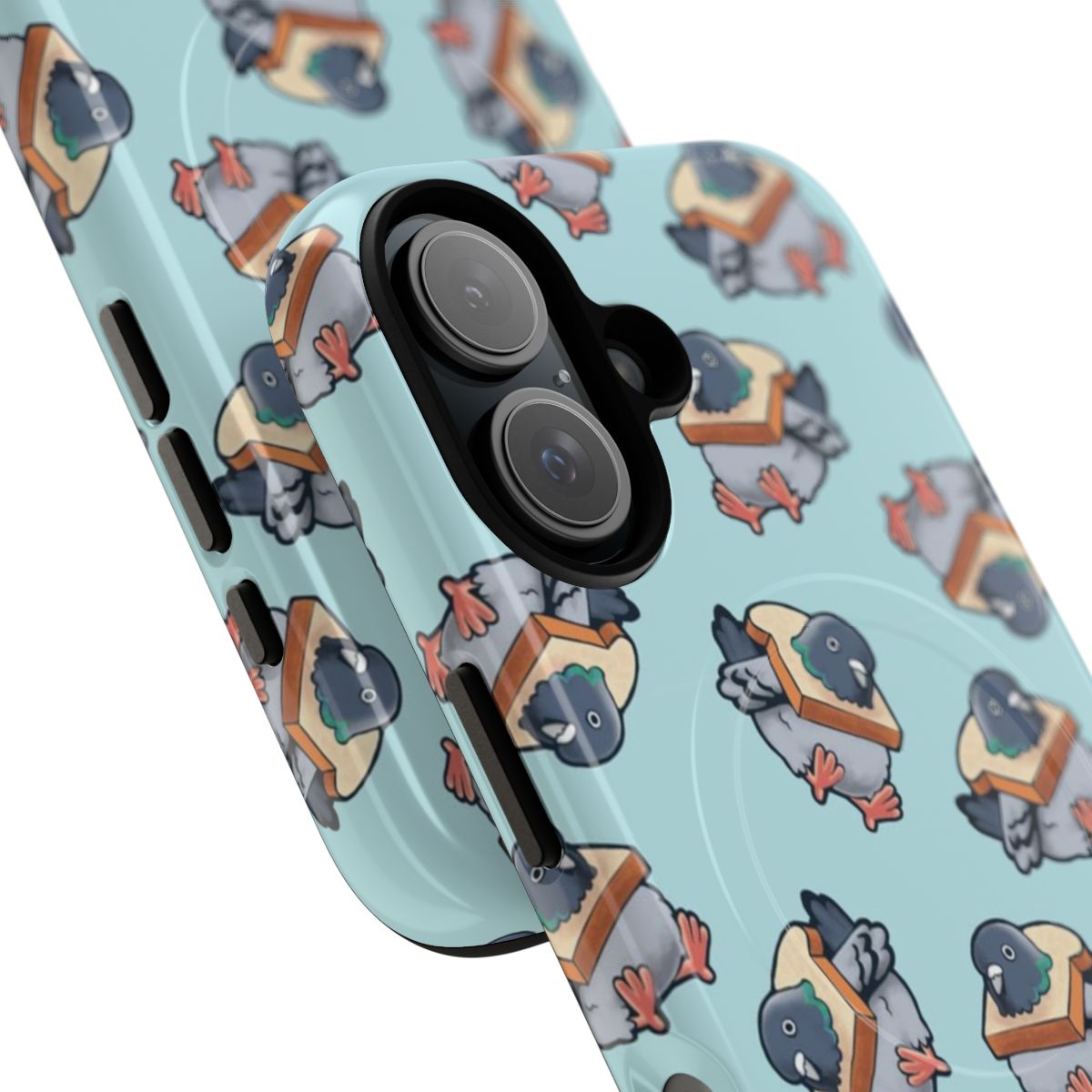 Magnetic tough phone case with a cute, chonky pigeon pattern - Detail