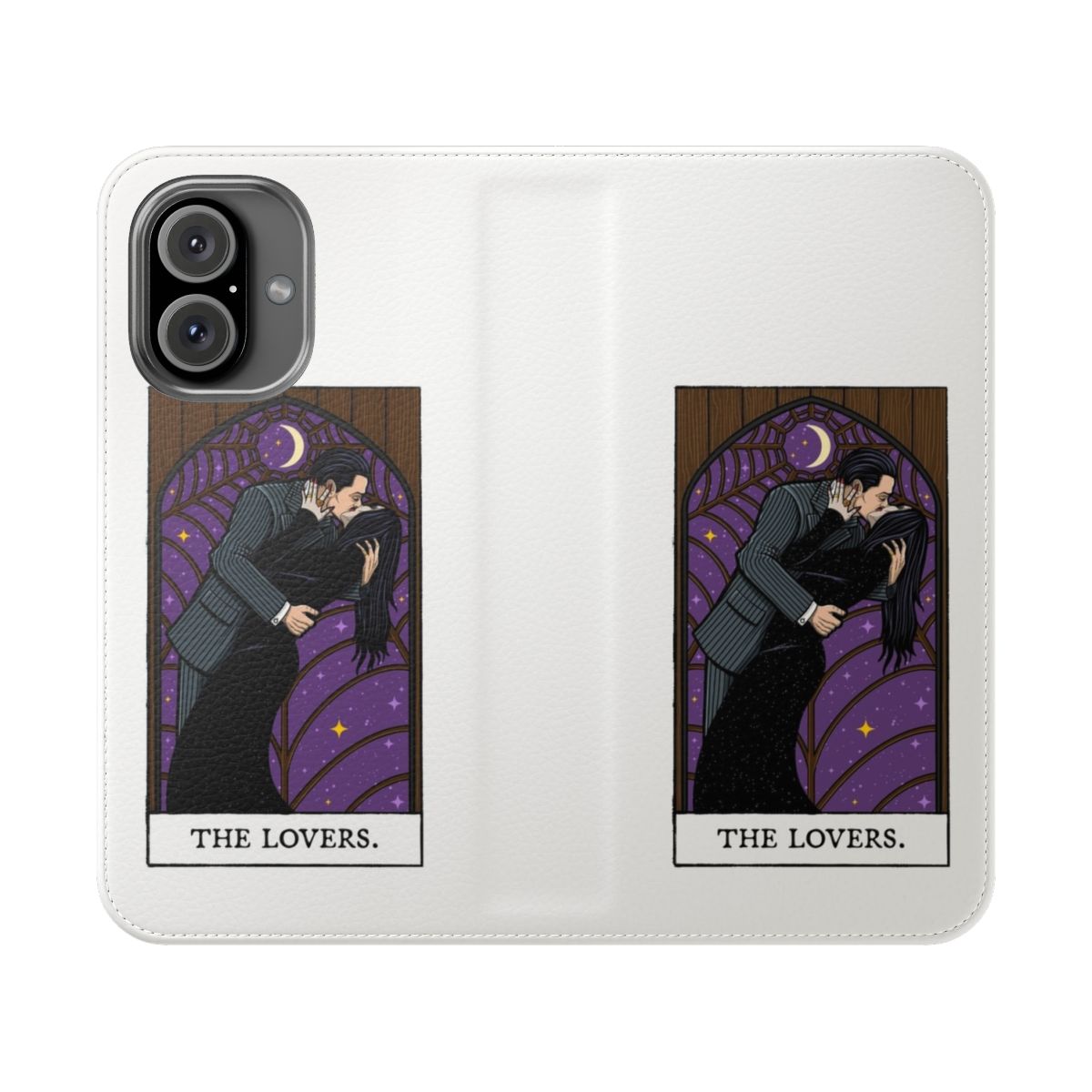 Tarot card phone case featuring the Devil card and Wednesday Addams-inspired design