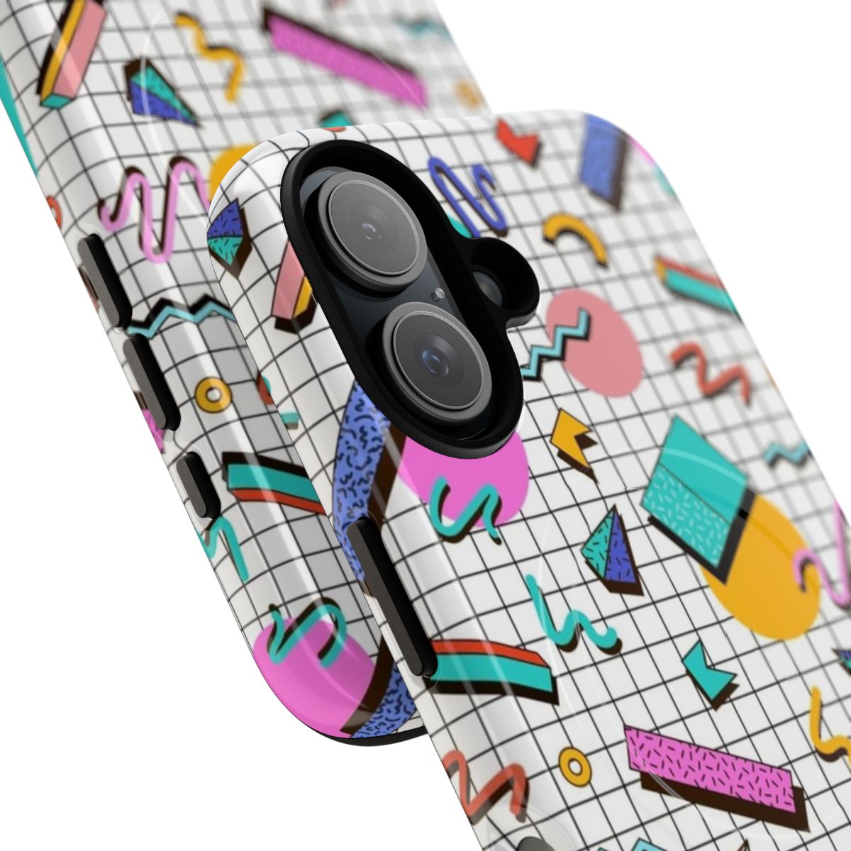 Stylish 80s retro design magnetic tough phone case with funky Memphis pattern - Detail