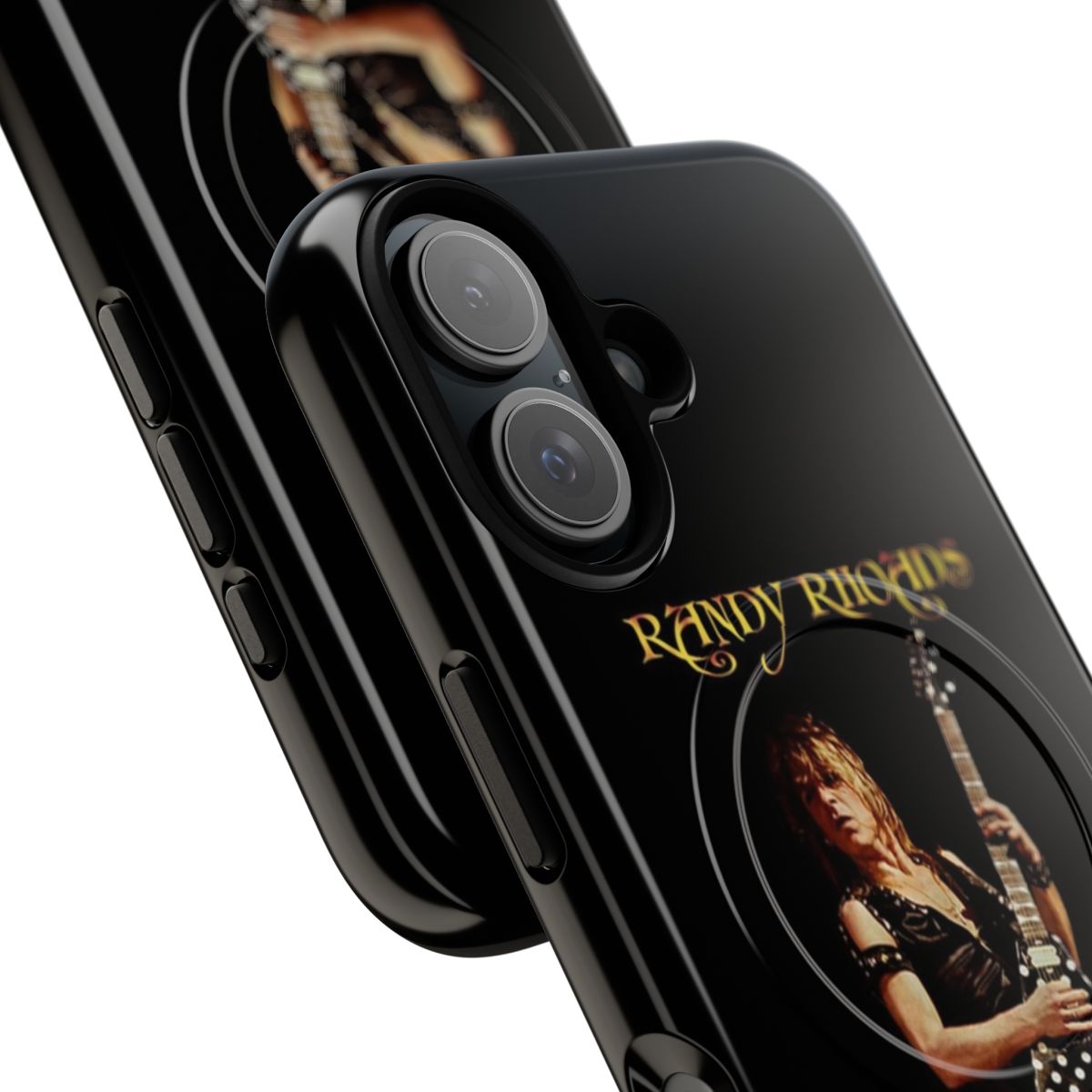 Magnetic phone case featuring the image of legendary hard rock guitarist Randy Rhoads - Detail