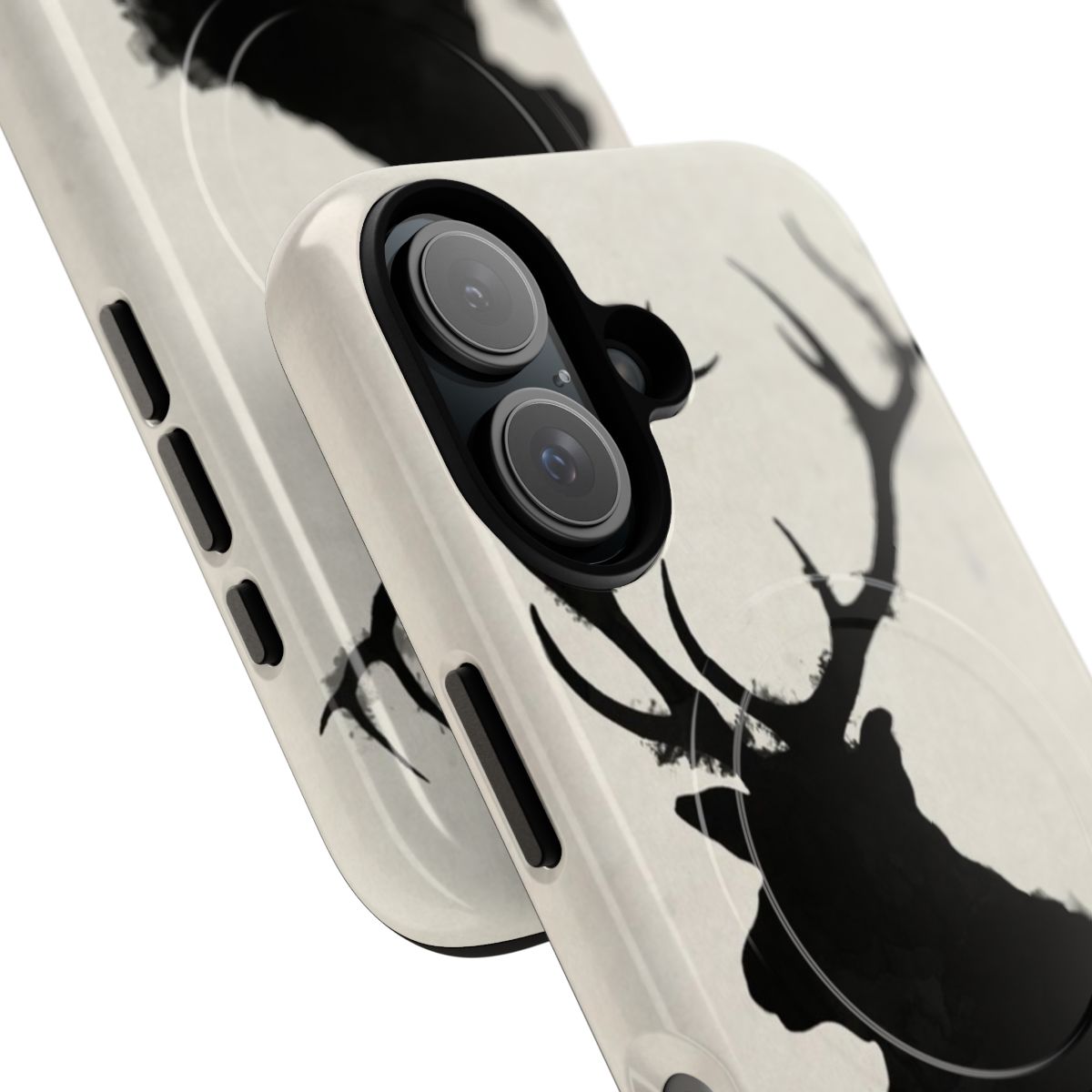 Watercolor elk design on a tough, magnetic phone case - Detail