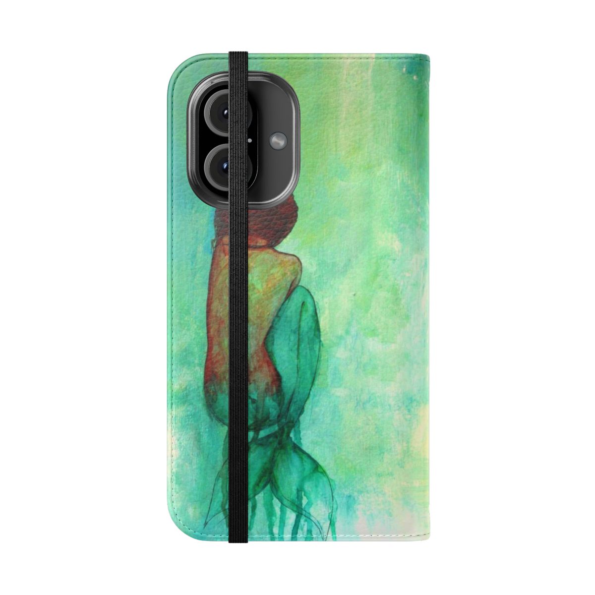 Watercolor mermaid design on a flip cover phone case - Folded Front