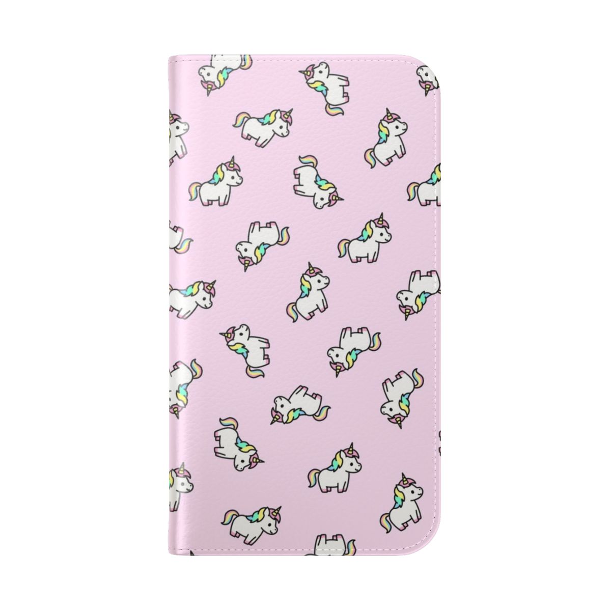 Pastel-colored unicorn-themed flip cover phone case with a cute, aesthetic design - Folded Back