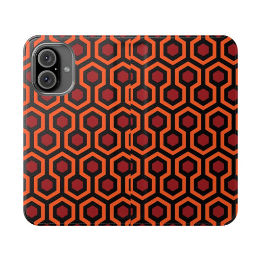 Sleek phone case with a looking over pattern inspired by The Shining hotel carpet