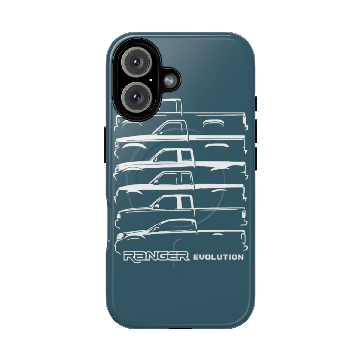 Tough magnetic phone case featuring the evolution of the Ford Ranger pickup truck from 1983 to 2019