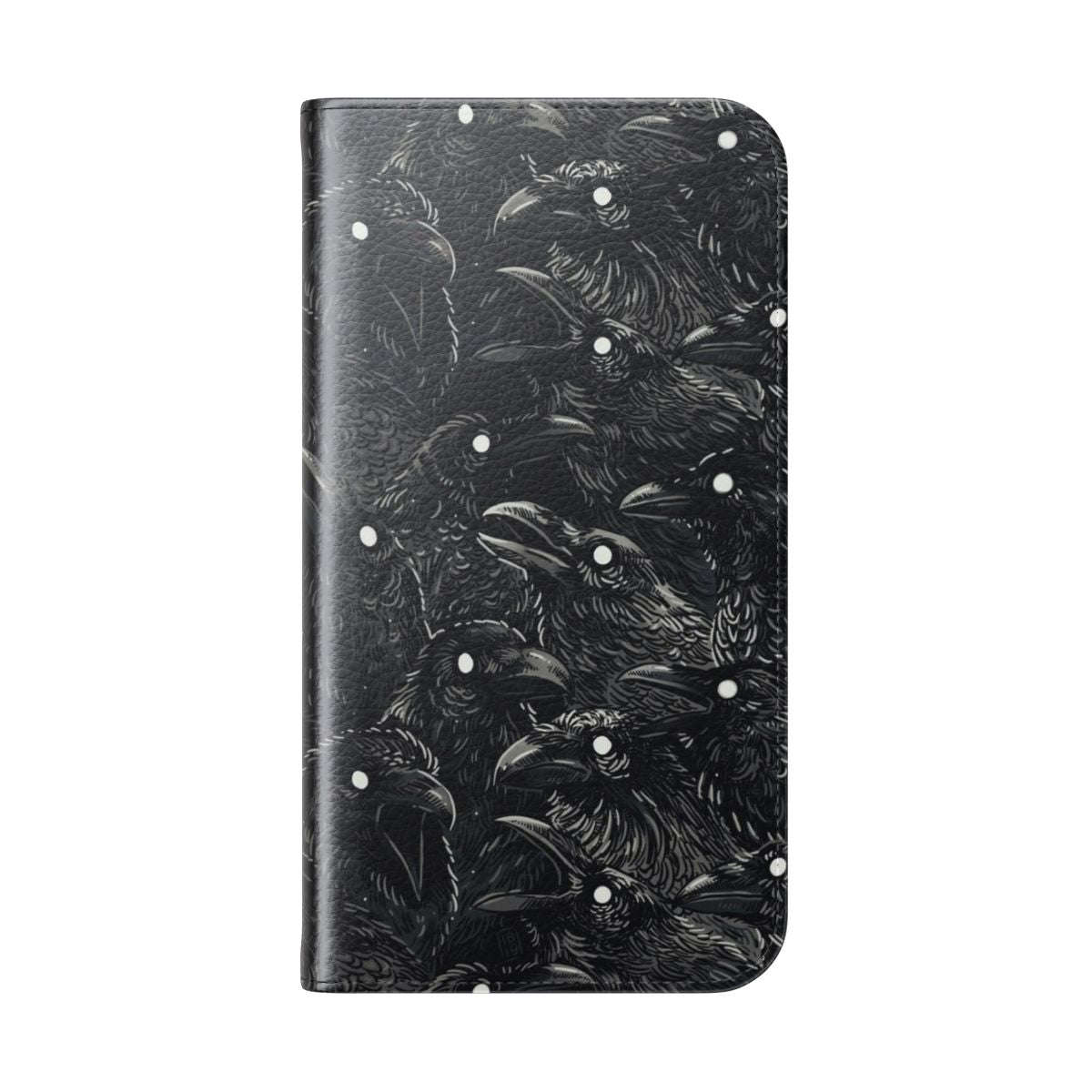 Raven pattern phone case with a dark, mystical design - Folded Back