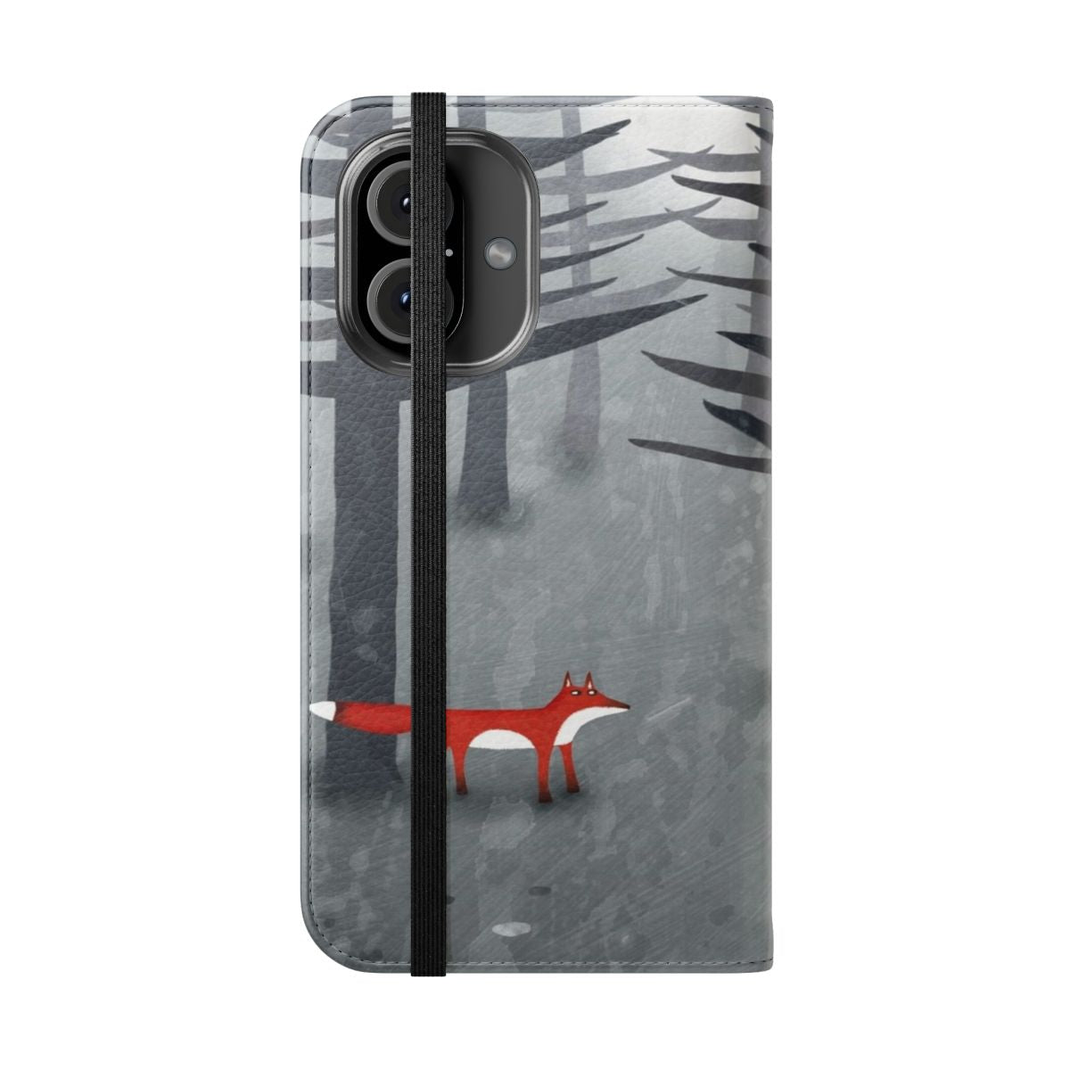 Stylish phone case featuring a beautiful forest landscape and a red fox - Folded Front