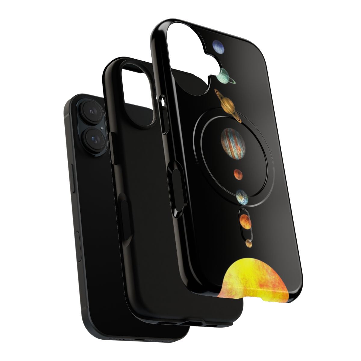 Colorful phone case featuring digital illustration of the solar system planets and galaxy by artist Terry Fan. - Layers