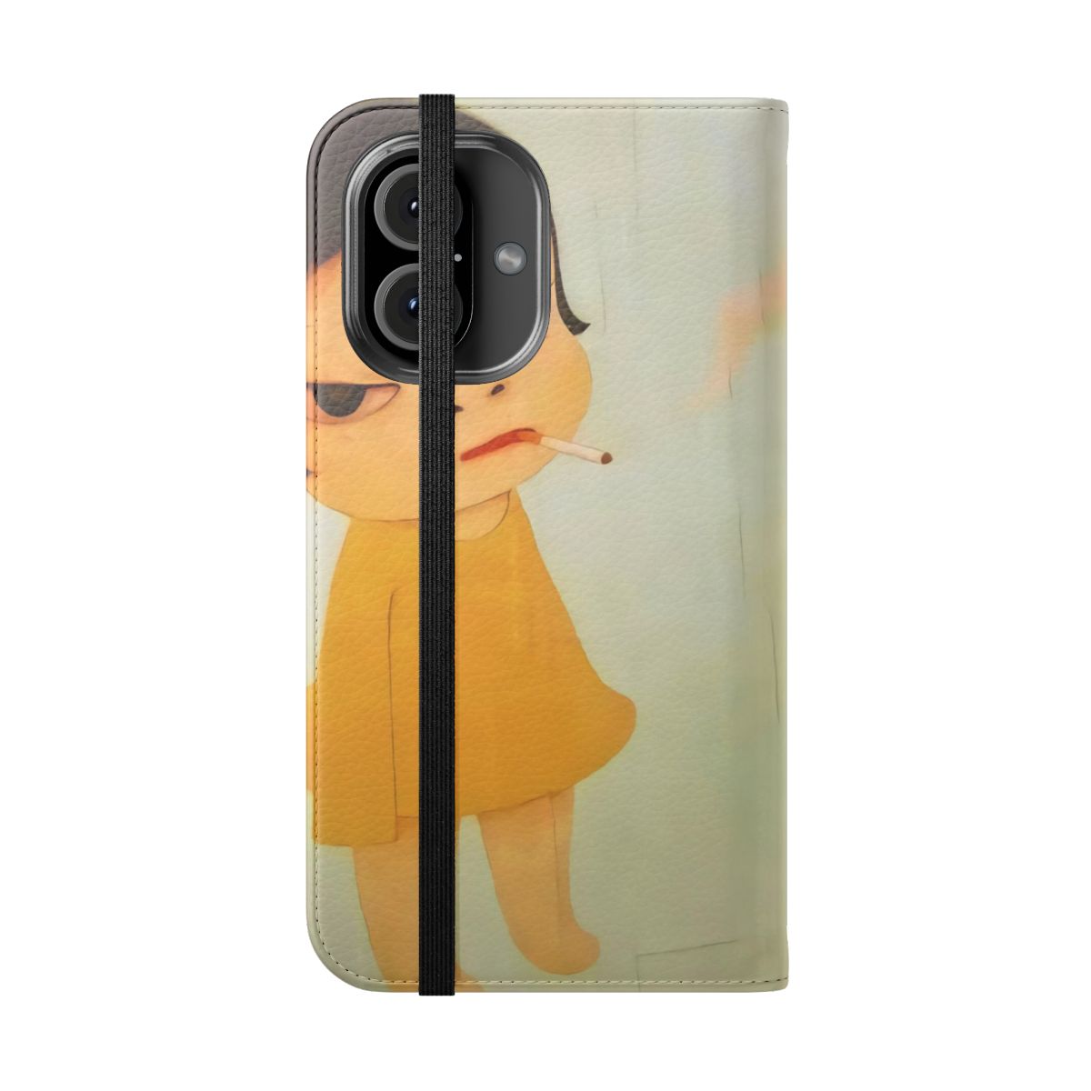 Smoking Girl Painting Flip Cover Phone Case inspired by the art of Yoshitomo Nara - Folded Front