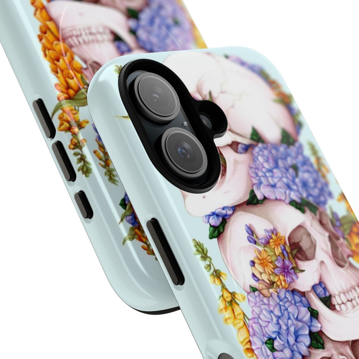 Gothic floral skull pattern on a rugged phone case - Detail