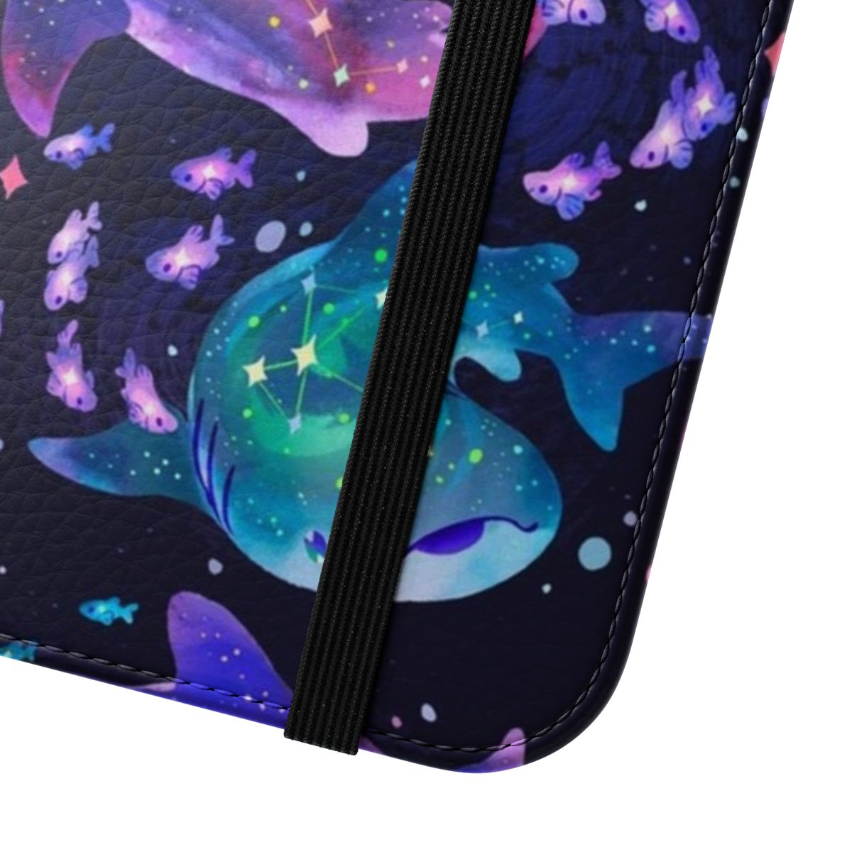 Vibrant phone case featuring a cosmic whale shark illustration against a starry galaxy background. - Close Up