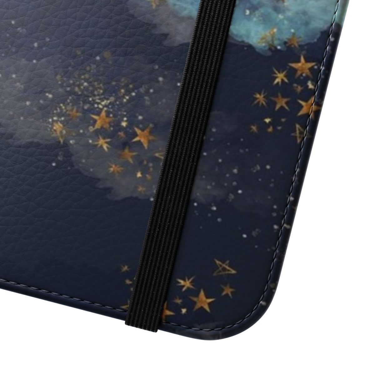 A phone case featuring a dreamy pastel night sky with stars and clouds. - Close Up