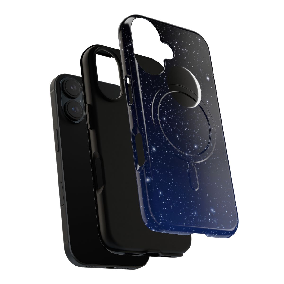 Starry night sky phone case with crescent moon in midnight blue color - Layers