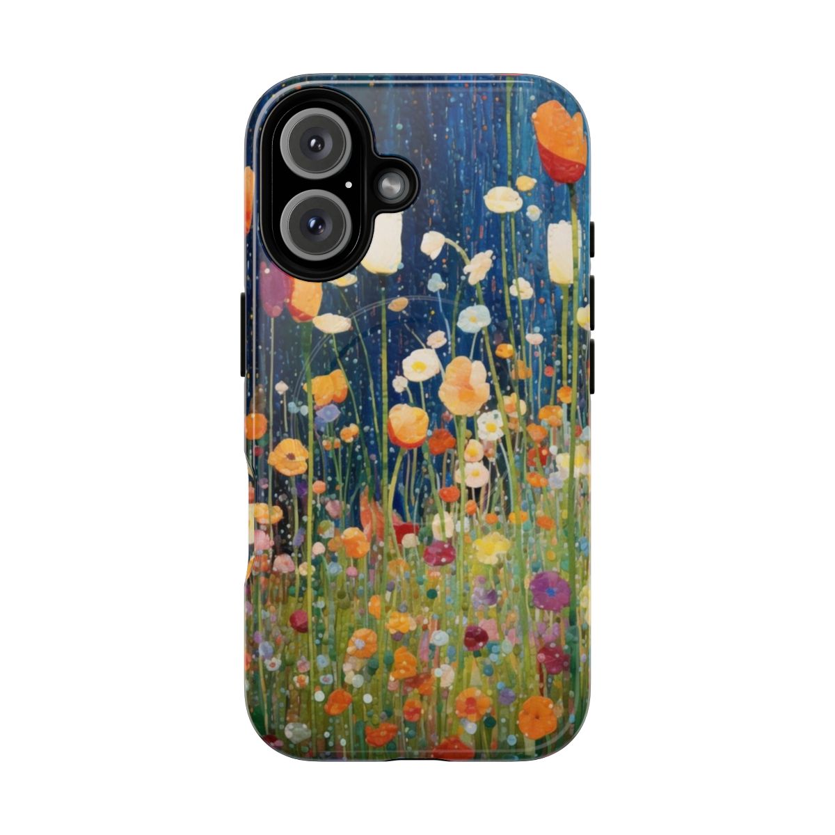 Artistic flower garden design on a durable, magnetic phone case